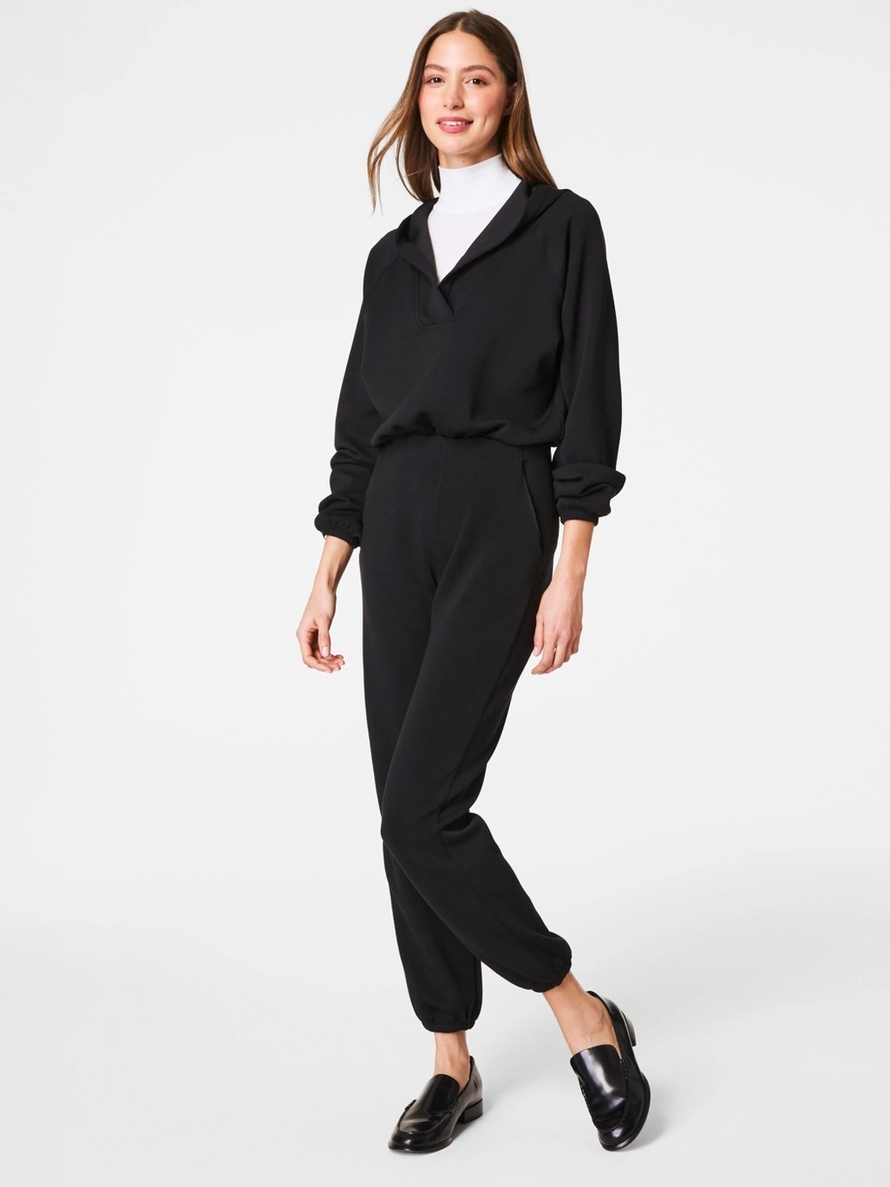 SPANX Black Hooded Relaxed Jogger Jumpsuit